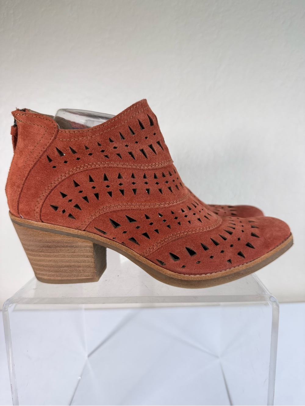 Sofft Westwood II Laser-Cut Suede Leather Western Stacked Ankle Booties Boots